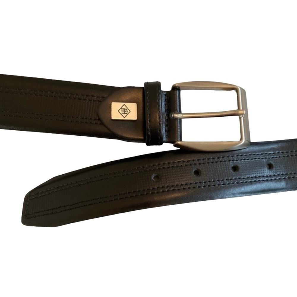 FH Genuine Leather Dress Belt Black Size 40 Classic Business Formal Silver Buckl
